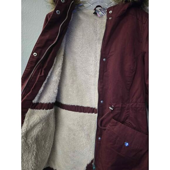 H&M Divided Faux Fur Lined Parka Jacket - Maroon US 2 - Picture 2 of 6